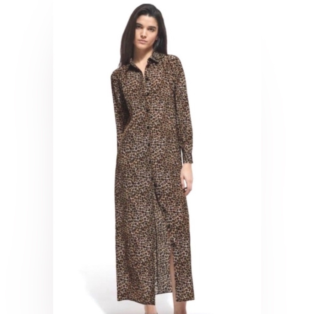 The Kooples leopard print silk maxi shirt dress